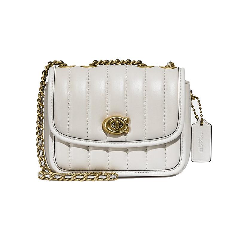

COACH Madison 15 Quilted Flap Chain Leather Patchwork Small Square Bag Shoulder Crossbody Bag Mini Women White білий