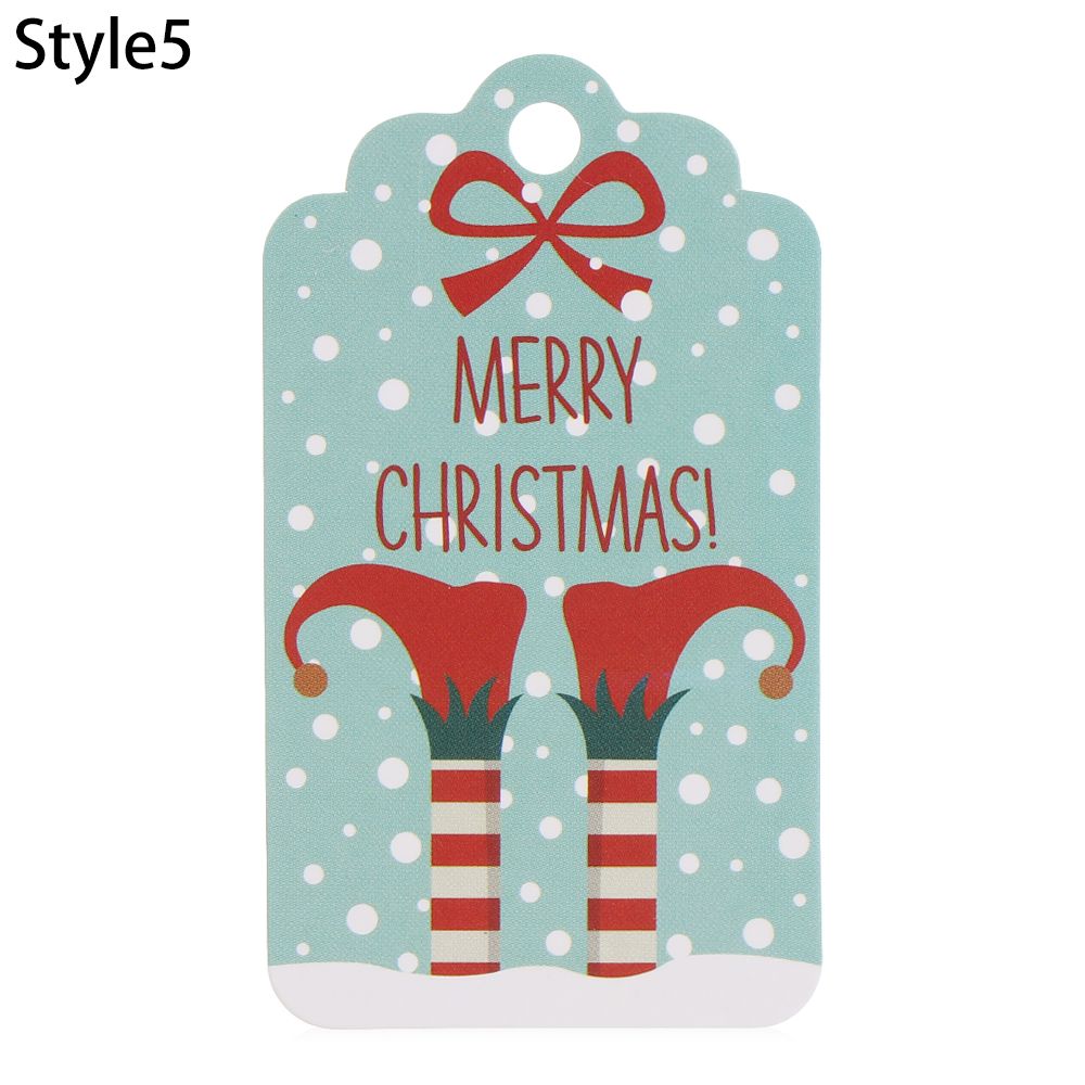50PCS Christmas Paper Gift Label Tag with 10m Rope Santa Claus Snowflake Xmas Gift Candy Packaging Label Kraft Paper Tags