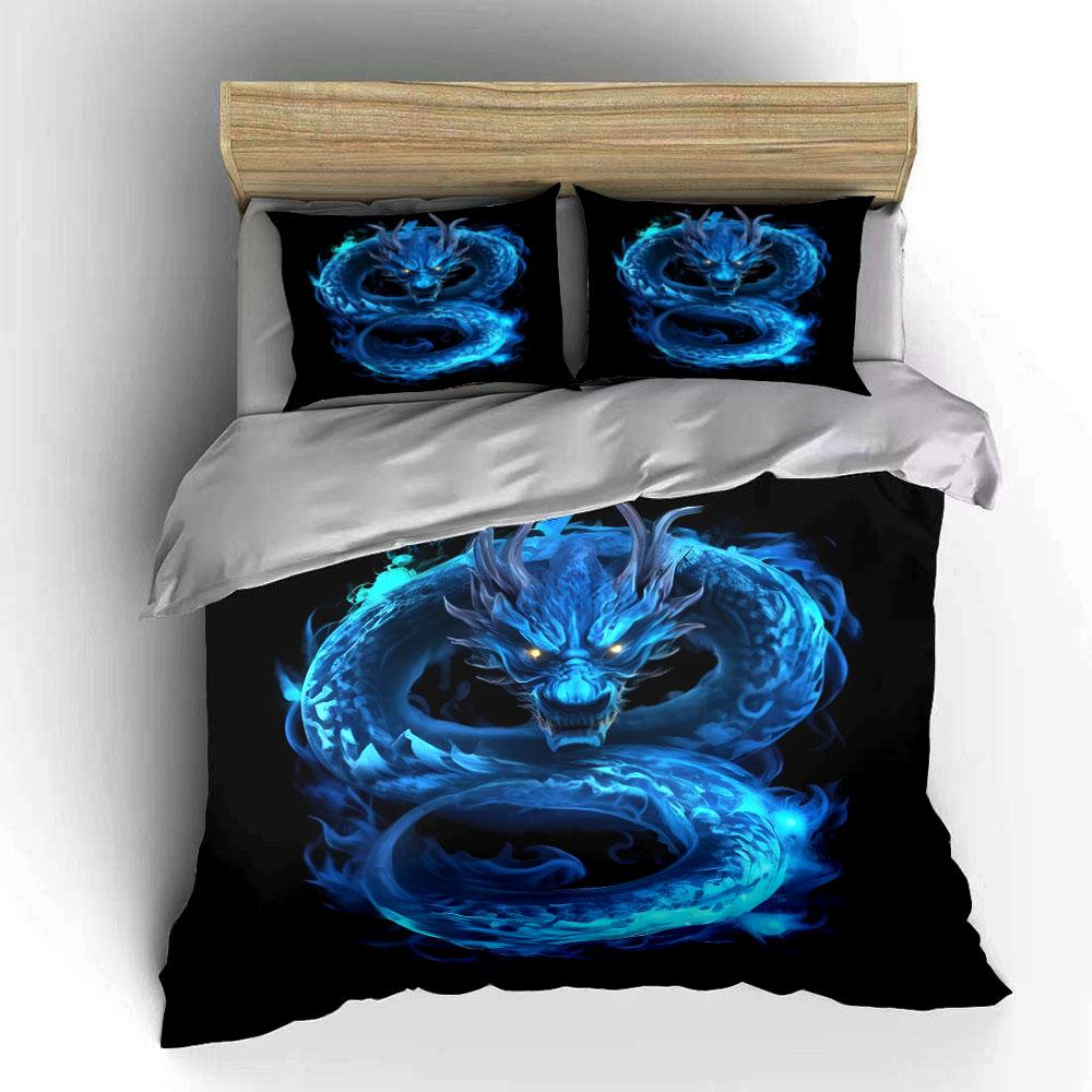 Fiery Azure Dragon's Grace. Bedding Sets Duvet Covers Pillowcases(1* Duvet Cover 2* Pillowcases Without Duvet Insert)