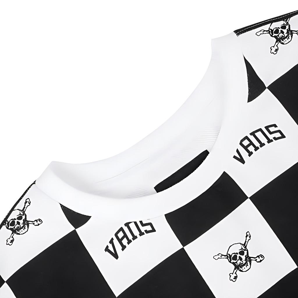 Vans Checkerboard Skull Print Vintage American Crew Neck Short Sleeve T-Shirt Unisex T-Shirt Black White VN0A54JUZ79
