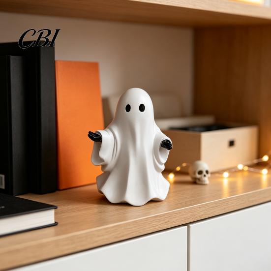 Mini Ghost Statue Cute White Resin Figurine, Miniature Figurine Halloween Decoration, Matte Small Table Ornament Finish Tabletop for Home Shelf Party
