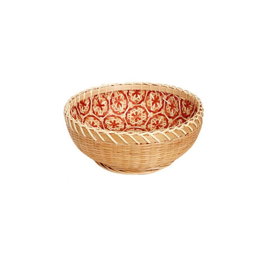 Round Bamboo Storage Basket Sturdy Fruit  Serving Tray High-quality Hand Woven Basket  Office