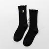 5 Pairs of Female Spring and Summer New Solid Color Wooden Ear Embroidery Roll Edge In The Tube Pile Socks