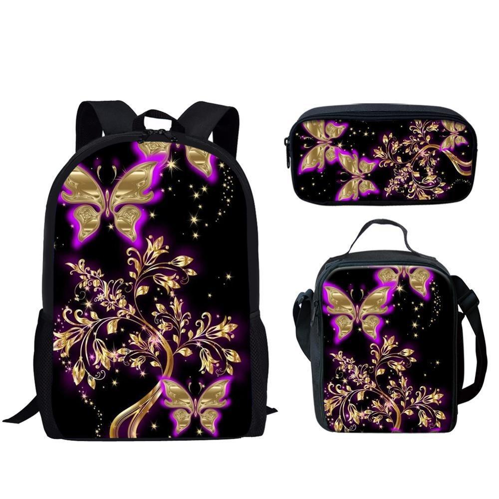 Filles africaines 3D Motif Distinctif Insolite Cool Luxe 3 pièces/Ensemble Sacs d'école pour élèves Sac Quotidien pour Ordinateur Portable Sac Quotidien Boîte à Déjeuner Trousse à Crayons