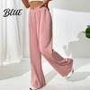 Wide-leg Bottoms Women Pants V-Shaped Elastic High Waist Straight Wide Leg Lounge Trousers Long Solid Color Loose Fit Sweatpants Daily Wear