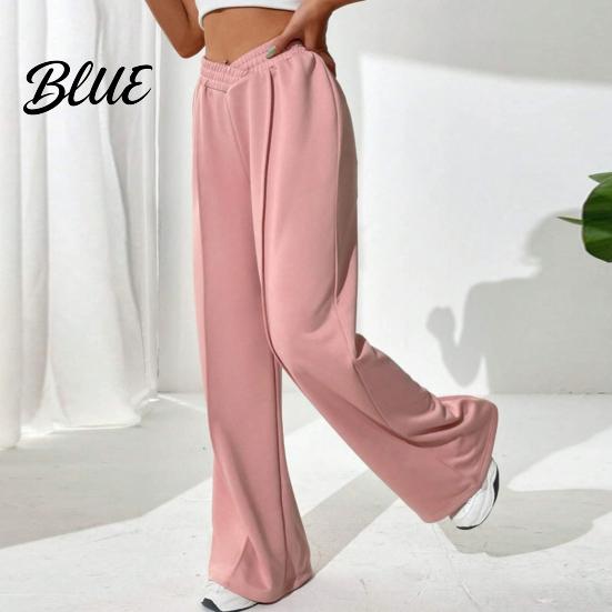 Wide-leg Bottoms Women Pants V-Shaped Elastic High Waist Straight Wide Leg Lounge Trousers Long Solid Color Loose Fit Sweatpants Daily Wear
