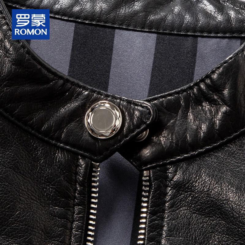 ROMON Men's Genuine Leather Stand-Collar Jacket