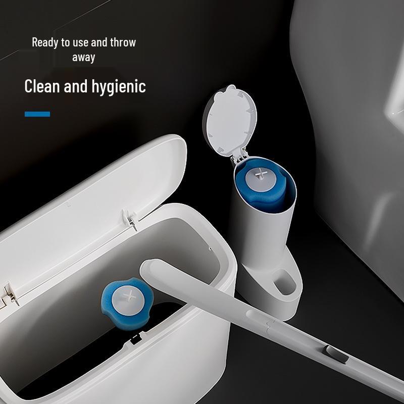 Wall-Mounted Disposable Toilet Brush with Replacement Heads for Home Use