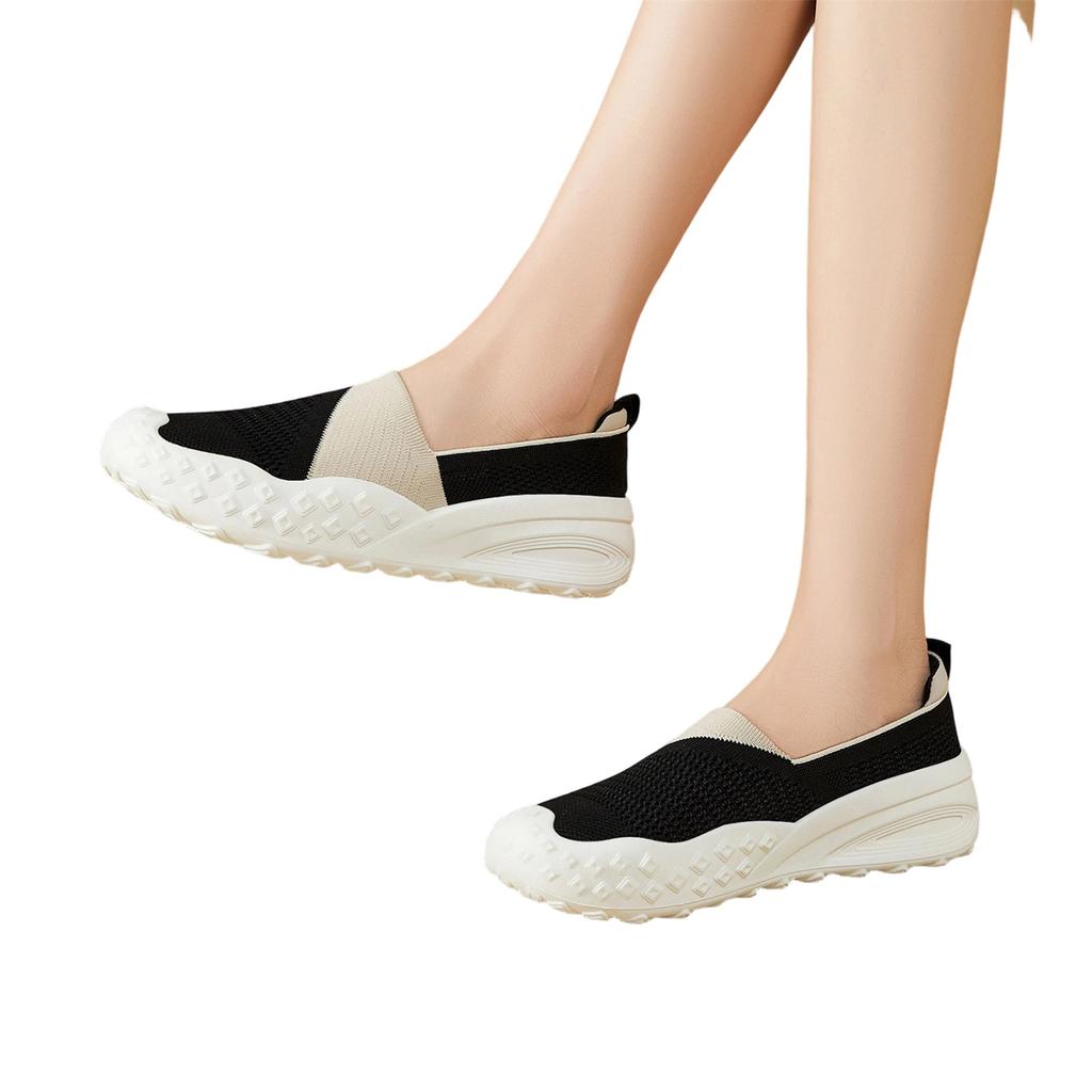 Women's Fashion Lightweight Flyknit Breathable Casual Round Toe Slip On Shoes with Flexible Sole for Everyday Wear