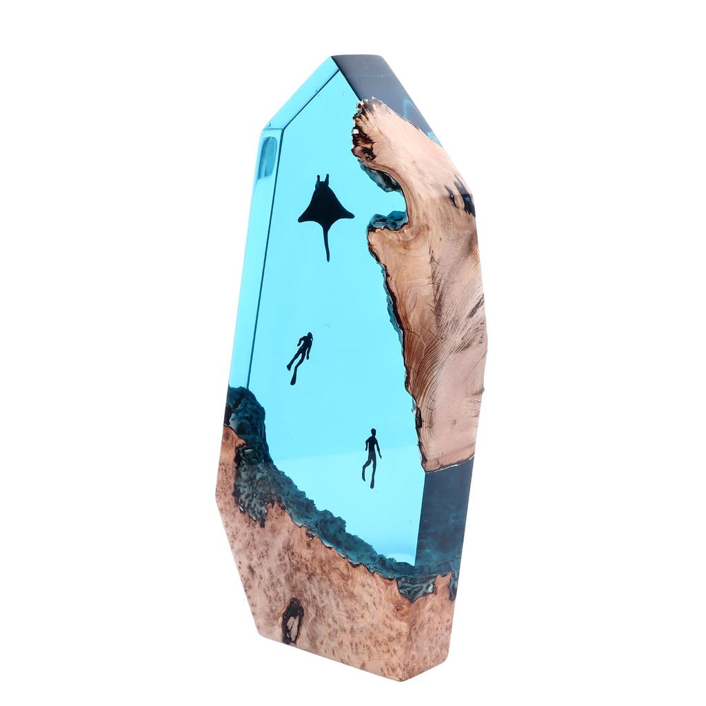 LED Ocean Night Light 13 Inch Epoxy Resin Wooden Deep Sea Cave Diving Desktop Ornament Lamp for
