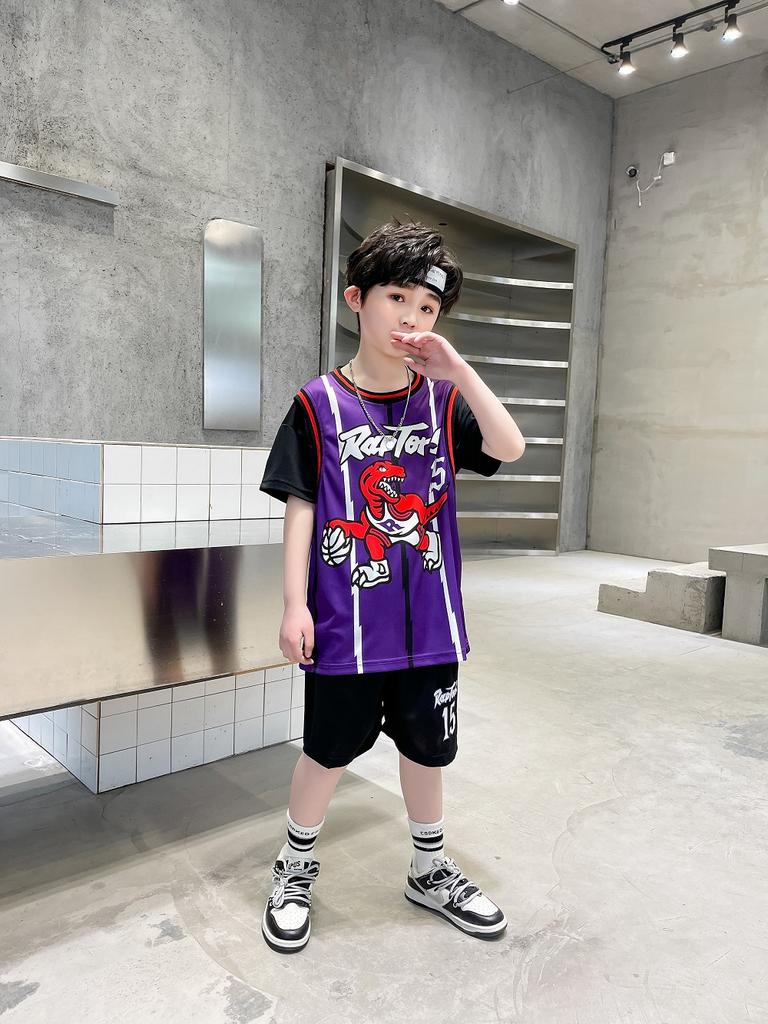 Dětský dres Raptors Ne. 15 Basketbalový dres Tréninkový Krátký rukáv Módní oblek Studentský dres Falešné dva dresy 61