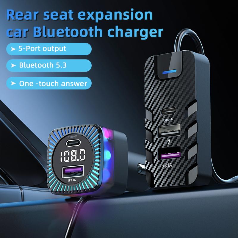 

CS11 Multi-Port Rear Seat Extended Car Charger Super Fast Car Charger Support Bluetooth-compatible MP3 Play,FM Transmitter