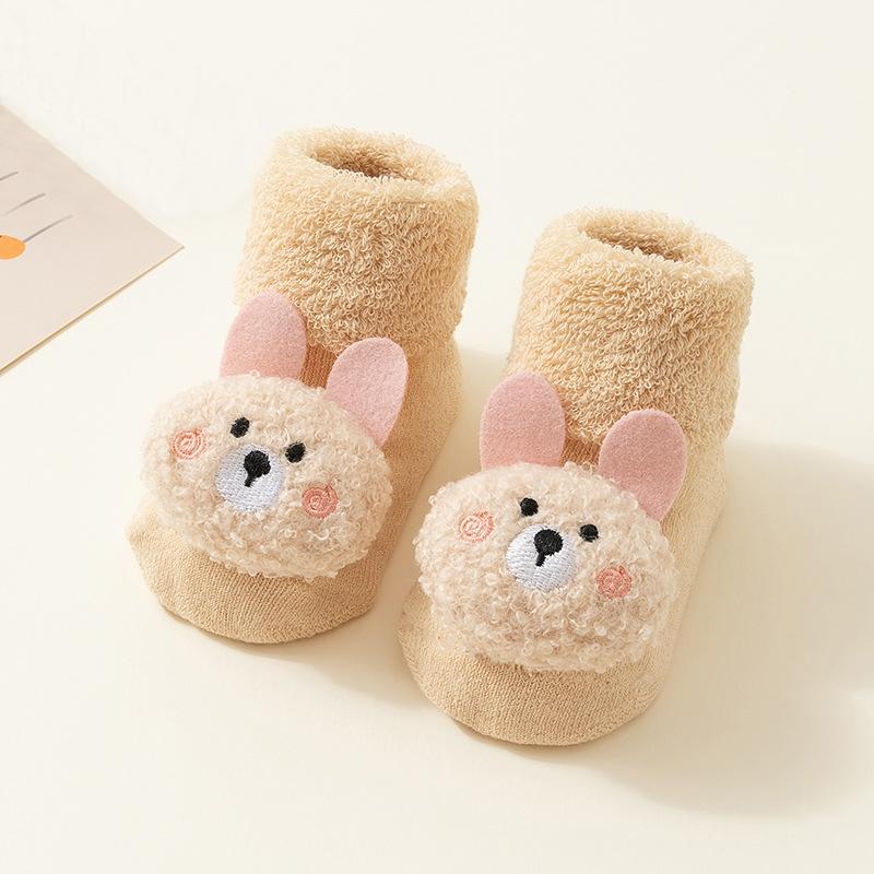 

Winter Baby Plush Socks Thick Fleece Looped Non-slip Floor Socks Cute Bear Doll Newborn Thermal Footwear 0-3Year Kids Warm Socks M бежевый