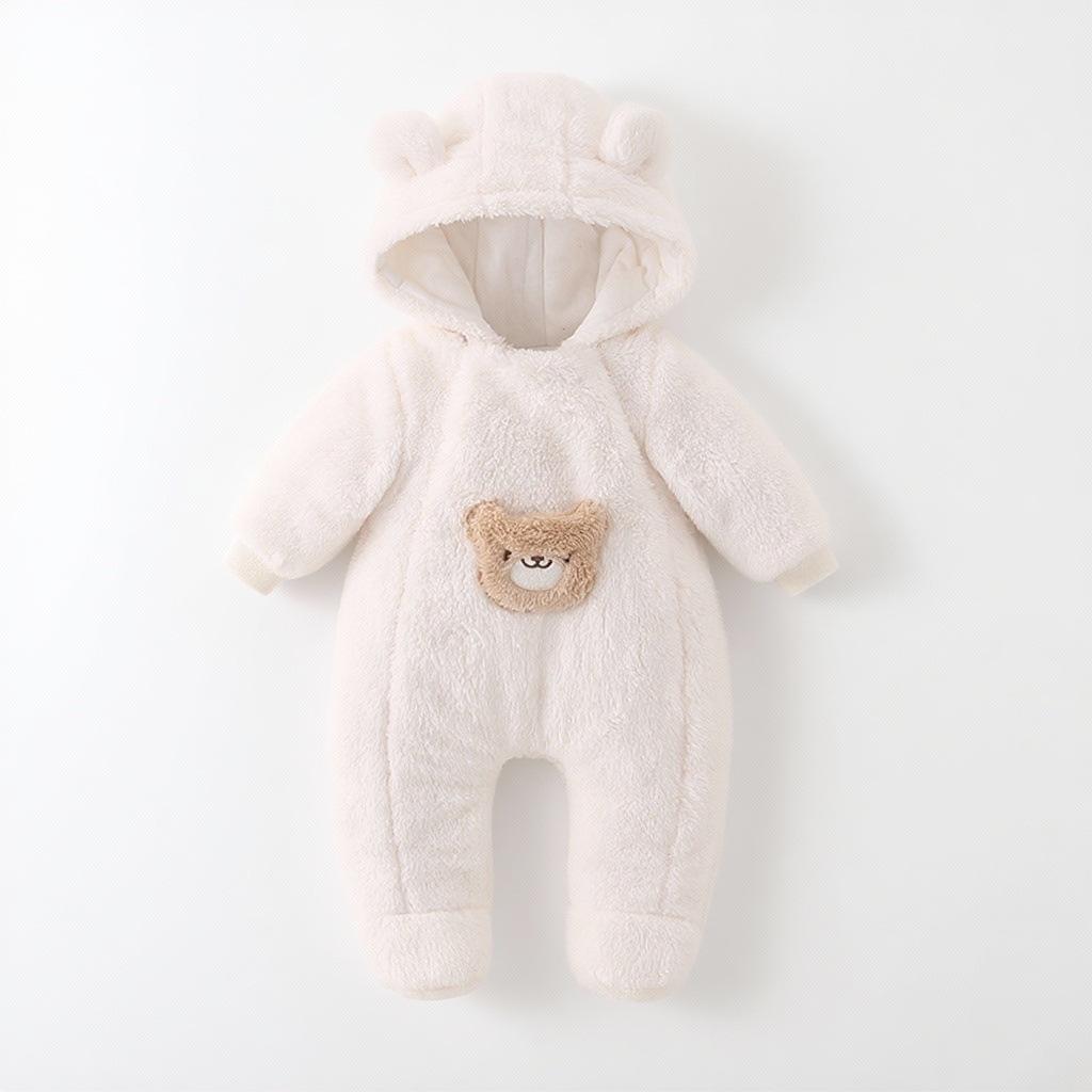

Infant Fleece Romper - Thick Cotton Wrap for Newborns, Warm for Autumn & Winter Outings 90cm брудно-білий