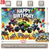 2D Plane, Featuring a Birthday Greeting Banner with a Giant Truck, Balloons, Fireworks and Grid Flags - Wheel-shaped Design