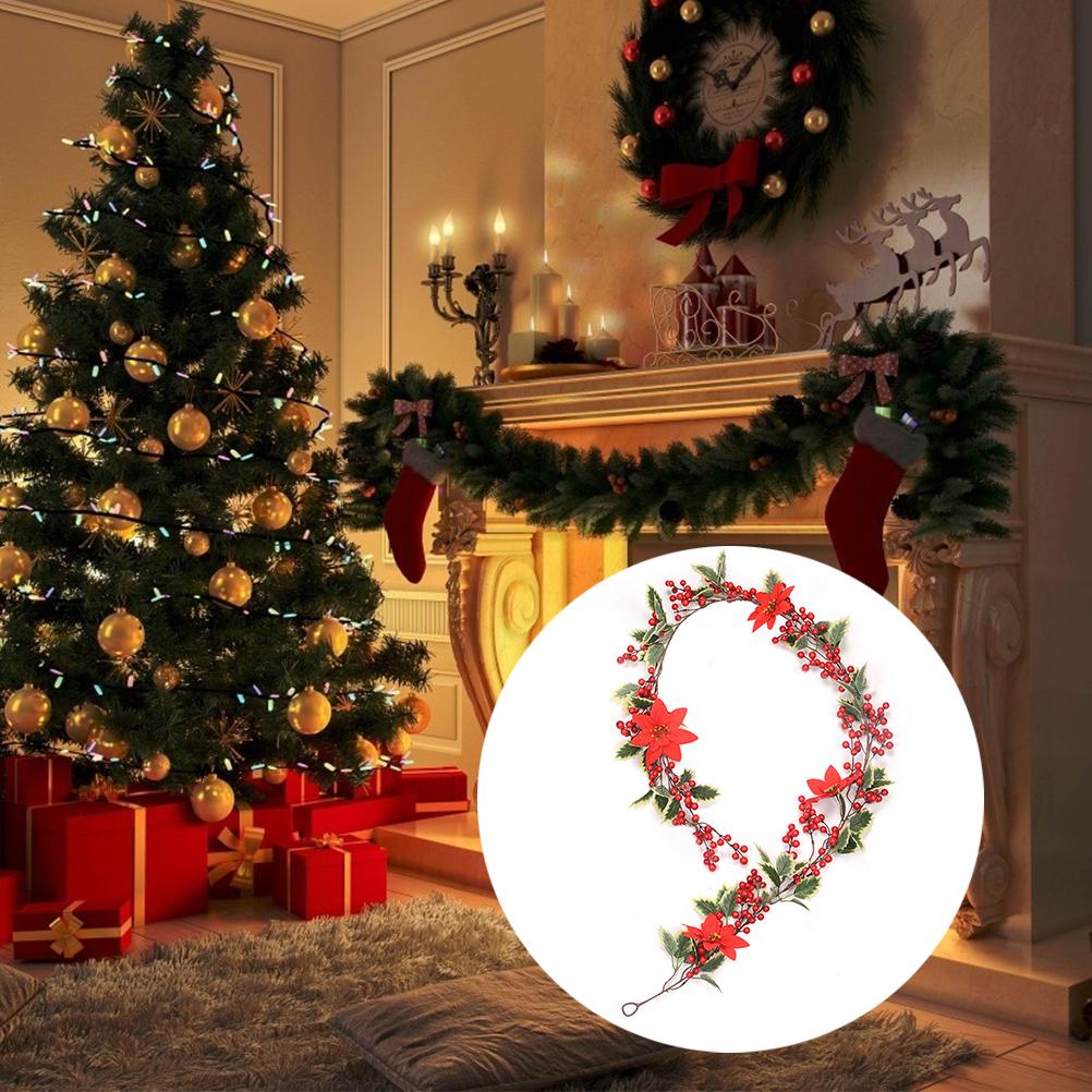 6.5 FT Christmas Holly Berry Garland Winter Artificial Greenery Garland with Red Berries and Holly