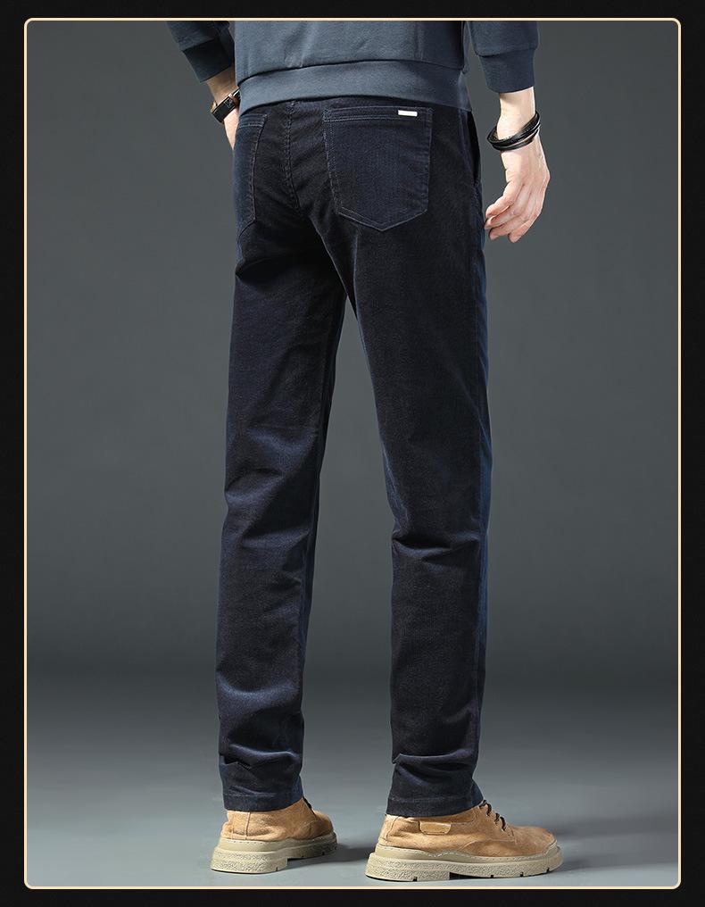 Pantaloni casual de catifea verde militar de înaltă calitate pentru bărbați - Croială dreaptă, largă pentru toamnă/primăvară