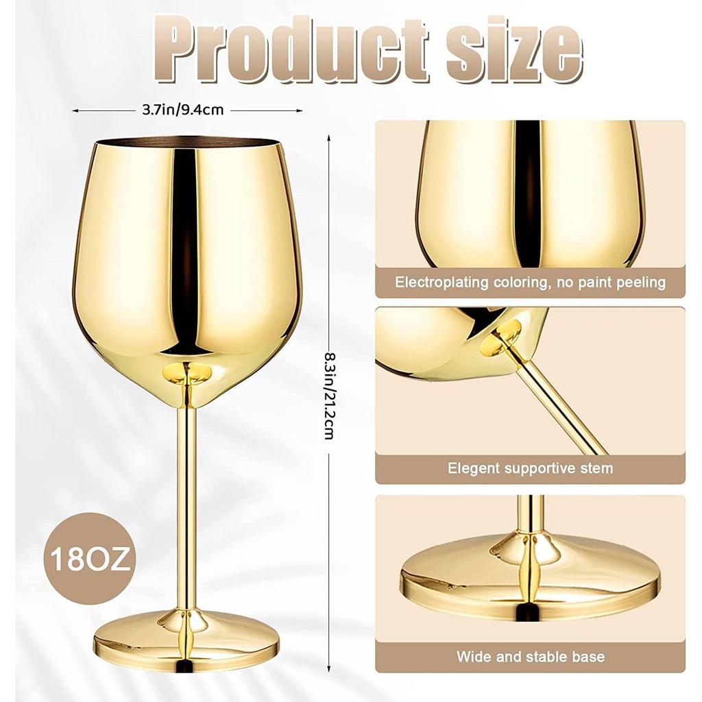 Stainless Steel Stemmed Wine Glasses 350 ml, Unbreakable Wine Glass Goblets, Gift for Men and Women, Party Glasses - 350 ml (Gold)