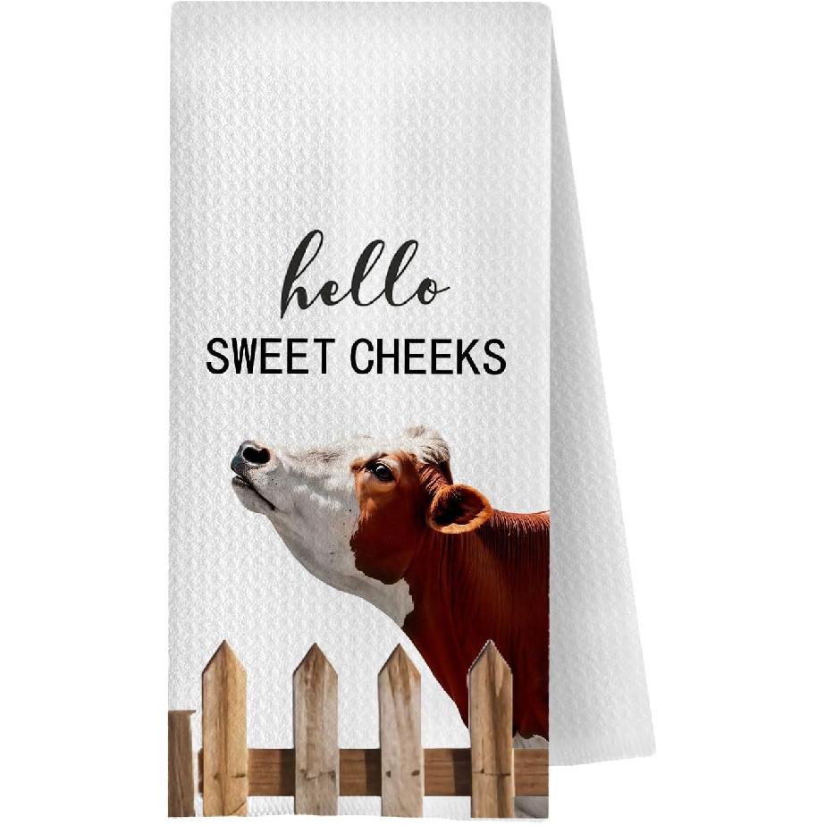 Highland Cow Bathroom Kitchen Towels - Hello Sweet Cheeks Western Bathroom Kitchen Decor,Farmhouse Western Cow Decorative Hand Towels 16x24, Funny