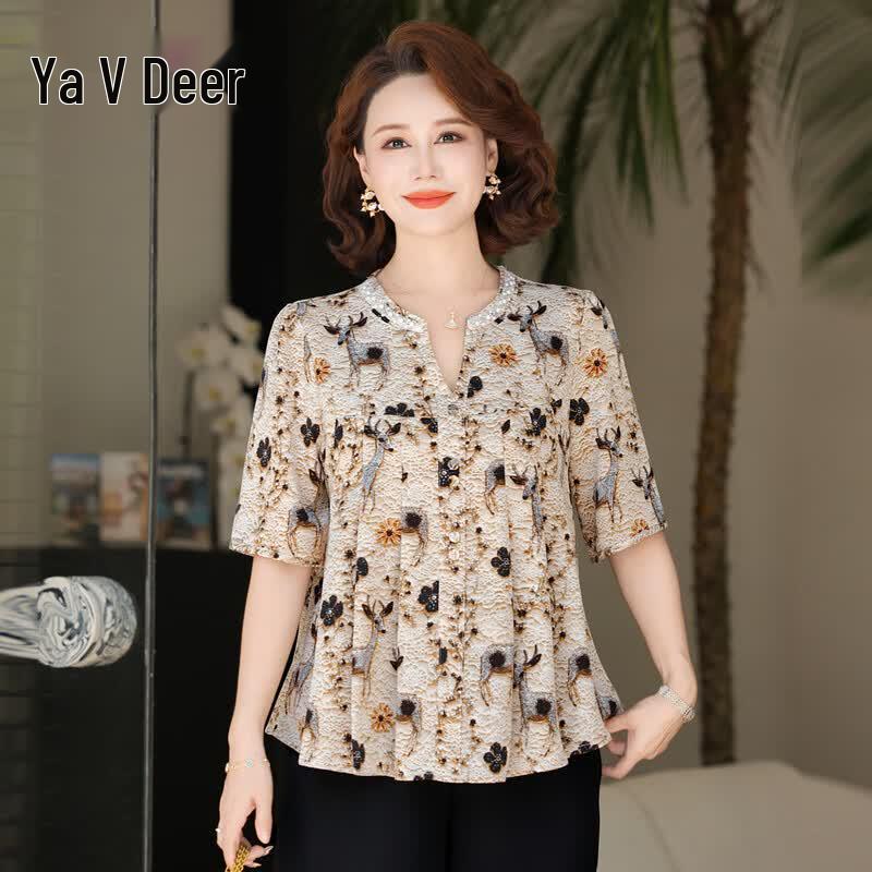 Yalu Mom s Summer Floral Animal Print T-Shirt Blouse XL