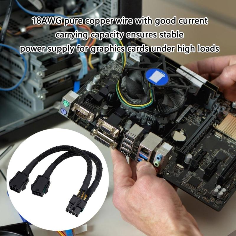 GPU Splitter Cable Double 6 Pin Female to 8 Pin Male Power Adapter Splitter Power Extension Cable for GPU Graphics Card
