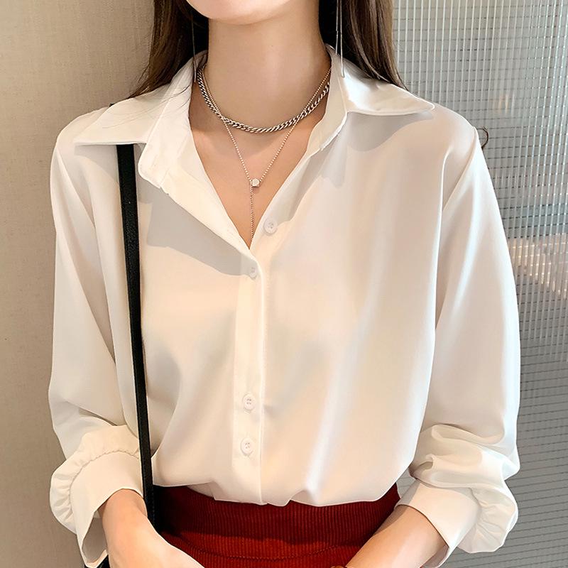 Women's Chic Long Sleeve White Chiffon Shirt - Early Autumn 2025 Style