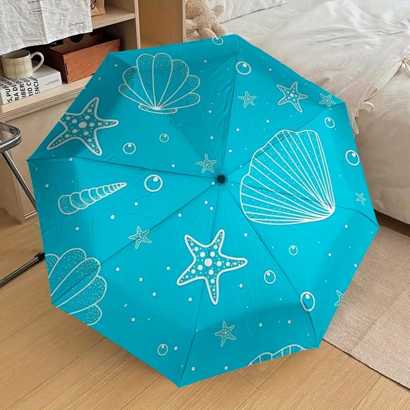 1pc Oceanic Seashells Starfish Pattern Umbrella with Plastic Handle,Suitable for All Seasons Home Travel Outdoor UmbrellaDD1797