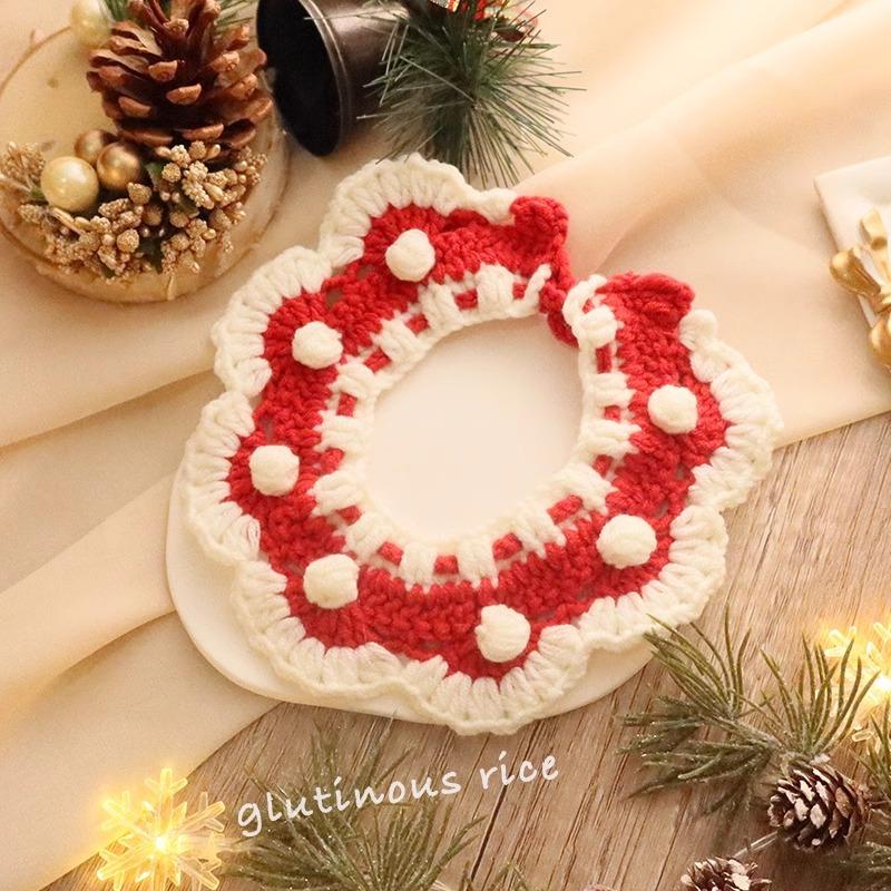 Christmas Knitted Yarn Pet Scarf Collar XS-L Size Festive Neck Decor