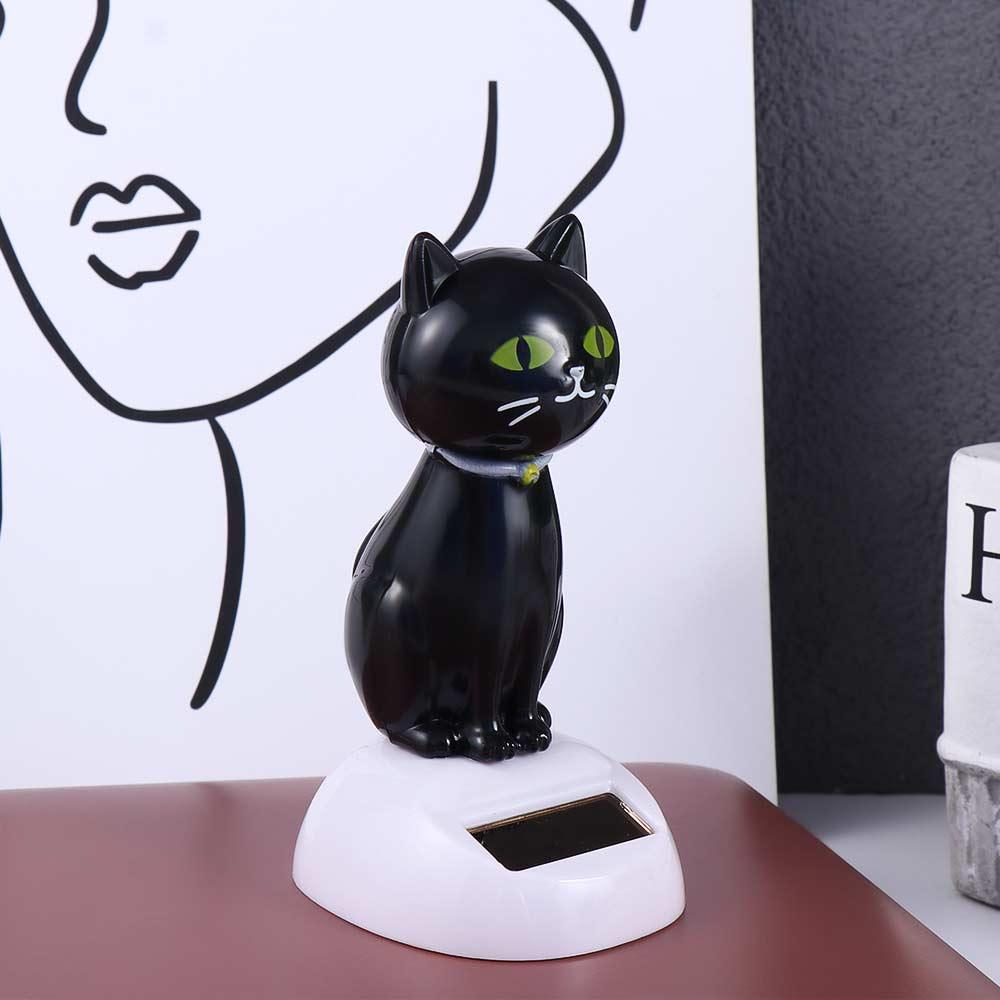 Decoration Solar Powered Black Solar Toy Doll Dancing Cat Figure Bobble Head Doll Shaking Head Cat