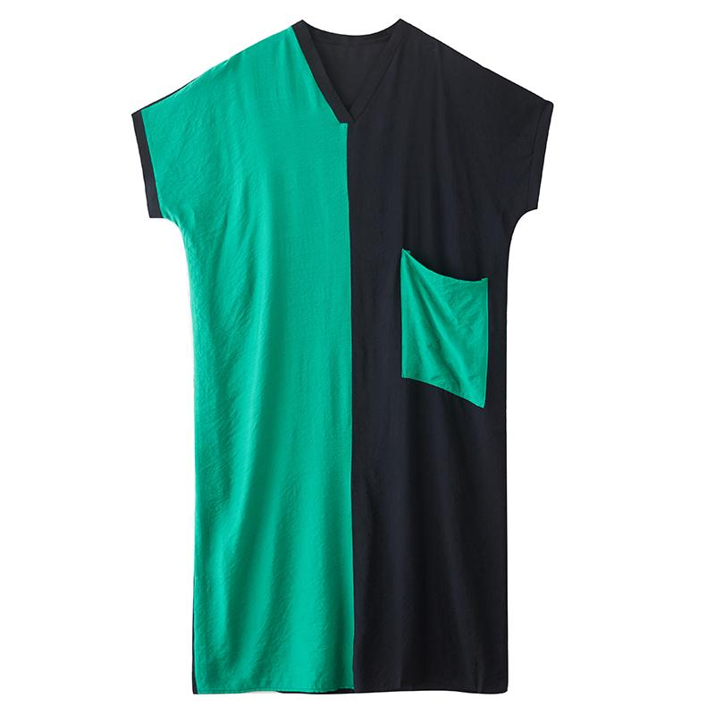 Dimanaf New 2025 Plus Size Summer Dress Women Vintage Casual V-Neck Pocket Long Dress Loose Dress Maxi