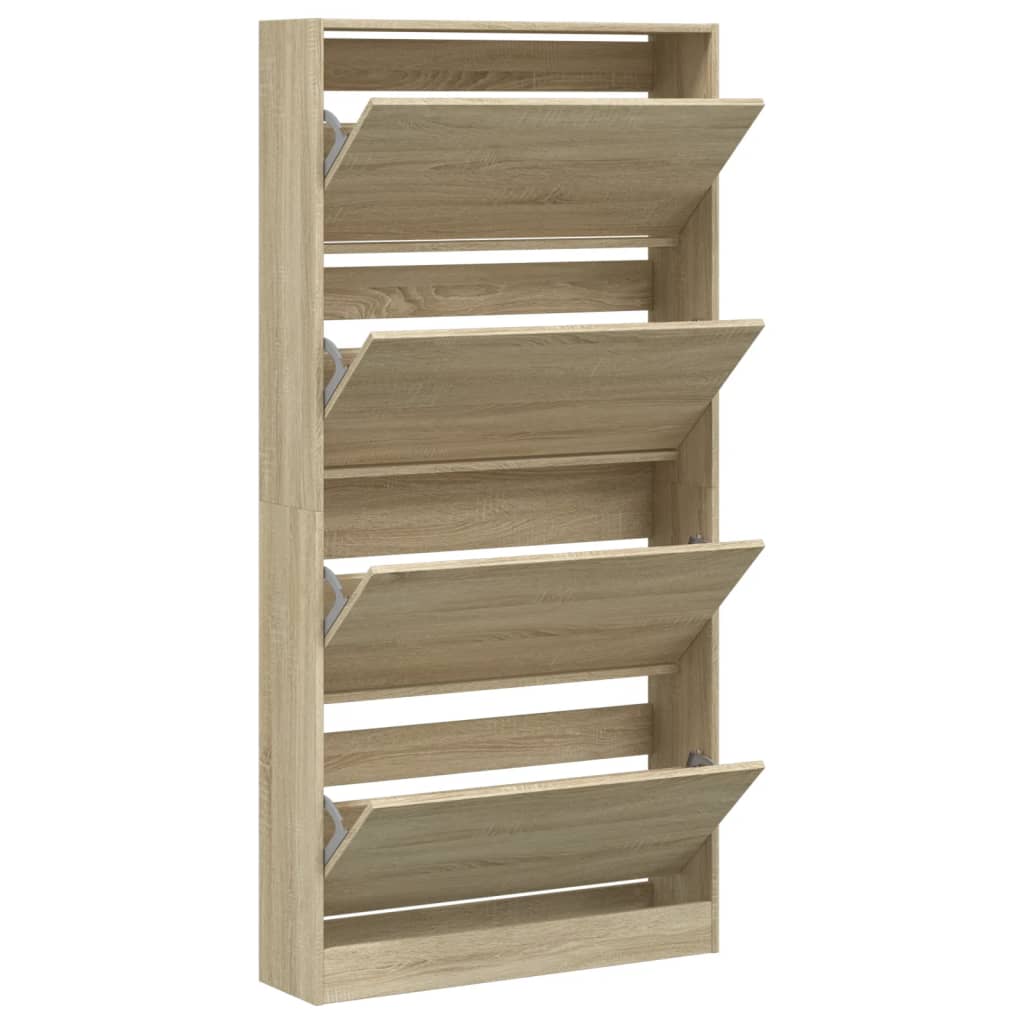 Shoe Cabinet with 4 Doors Sonoma Oak Finish 80 x 21 x 163.5 cm
