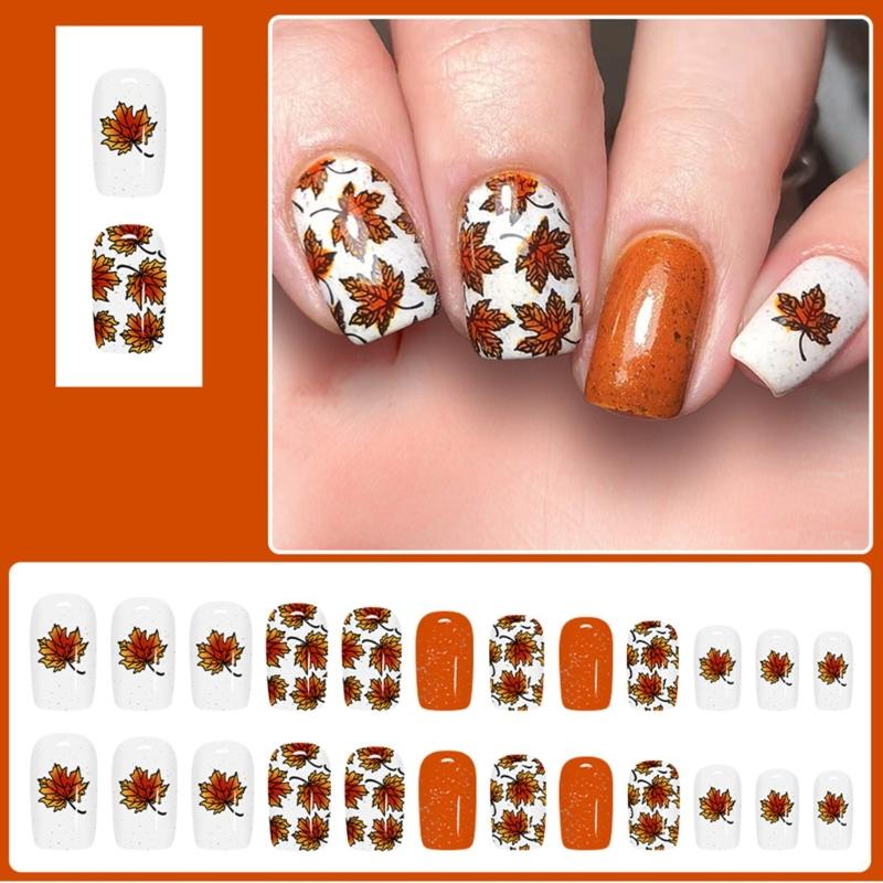 Ahornblatt Glanz Künstliche Nagelspitzen Rechteckige Künstliche Fingernägel Aufdrückspitzen 24 Stück Keine Ausrüstung erforderlich