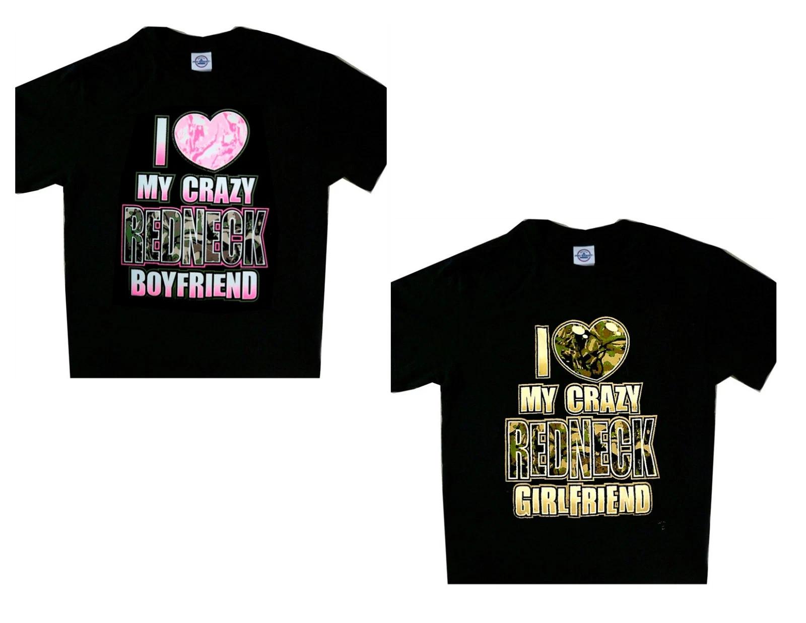 Love my Crazy Redneck Boyfriend Girlfriend Camo Cool Couple Black Tee L