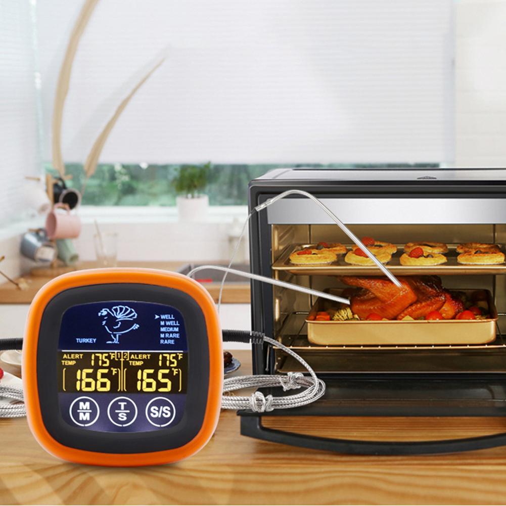 Digital Meat Kitchen Thermometer Touch Screen Waterproof Kitchen Meat Probe Thermometer with 2 Probes for Grilling BBQ Cooking
