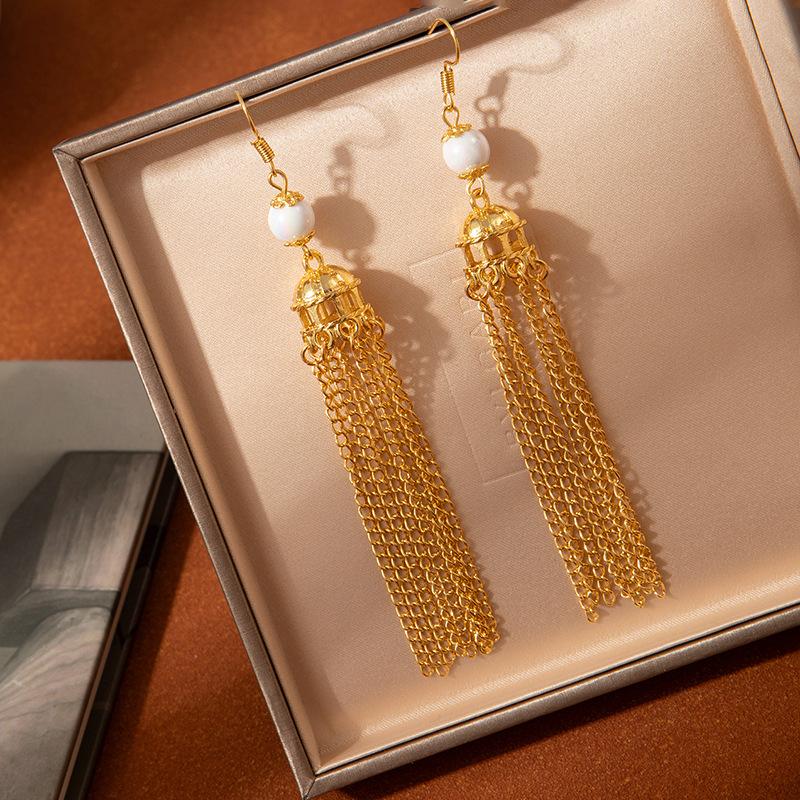 Retro Ethnic Style Earrings, Long Chain Tassel, Personalized Birdcage Earrings, Women S Fashion Temperament Exaggerated Tibetan Earrings