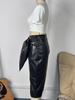 Elegant High-Waisted PU Leather Glossy Slit Skirt with Bow for Women