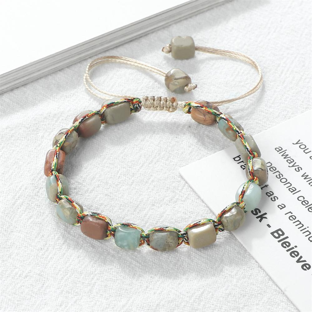 Woven Adjustable Emperor Stones Bracelet 7x5.5mm Rectangle Natural Beaded Stretch Wrap Bangle Fashion Jewelry Gift for Women Men