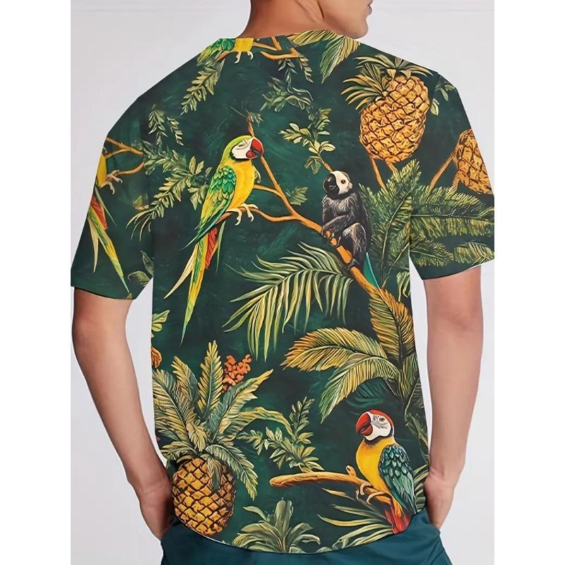 Men's Hawaiian Tropical Flower Print T-shirt Sports Short Sleeved Crew Neck T-shirt for Summer Outdoor Fitness Workout Men's Clothing