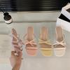 French Fairy Style Gentle Evening Shoes Bow Word with Open Toe Cool Slippers Female Summer Wear Crystal Heel Sandals
