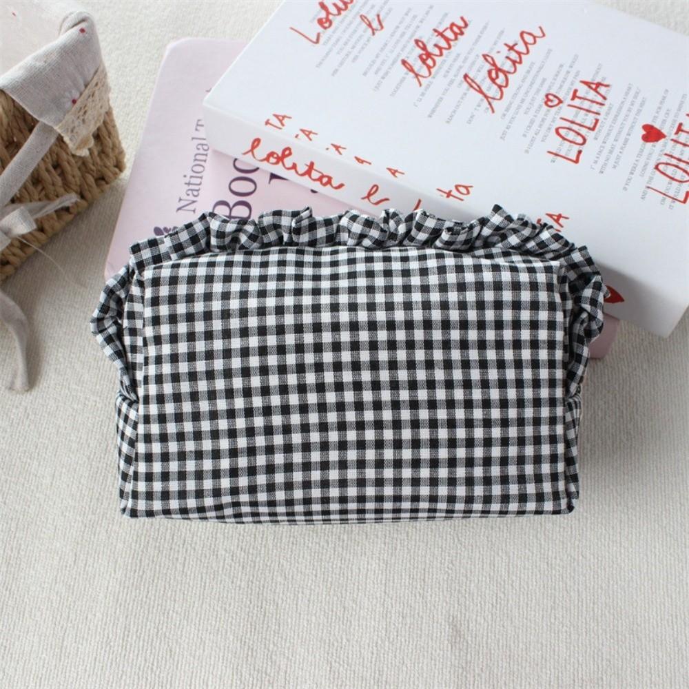 Gingham Plaid Ruffle Edge Makeup Bag Large Capacity Toiletry Bag Plaid Pattern Cosmetic Bag  Travel