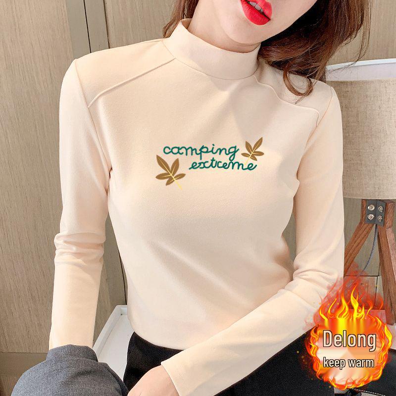 

Двусторонний бархатный женский базовый лонгслив с полувысоким воротником и флисовой подкладкой - Приталенный крой, Весенне-осенний стиль S