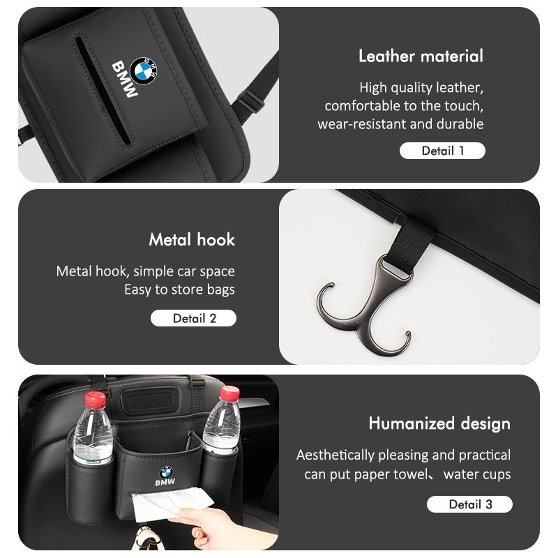 Leather Car Backseat Organizer Water Cup Holder Storage Bag For BMW X3 X5 M5 M3 E46 E90 E60 F10 E39 F30 E36 G30 E87 E70 Cyfp80