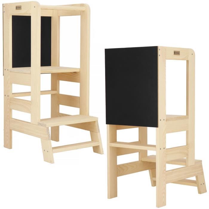 SPRINGOS® Montessori Tour de aprendizaje y observación para niños con mesa Ayudante de cocina - Bois Naturel