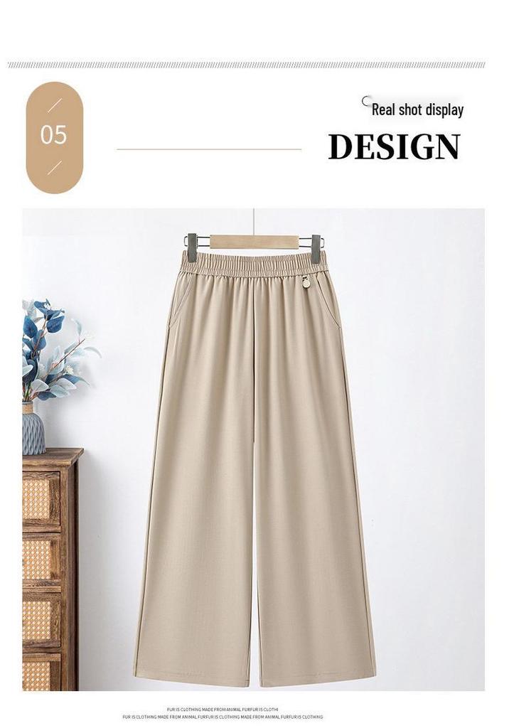 Women's High-Waisted Wide-Leg Pants - Spring/Summer, Middle-Aged, Plus Size, Elegant Drape Style