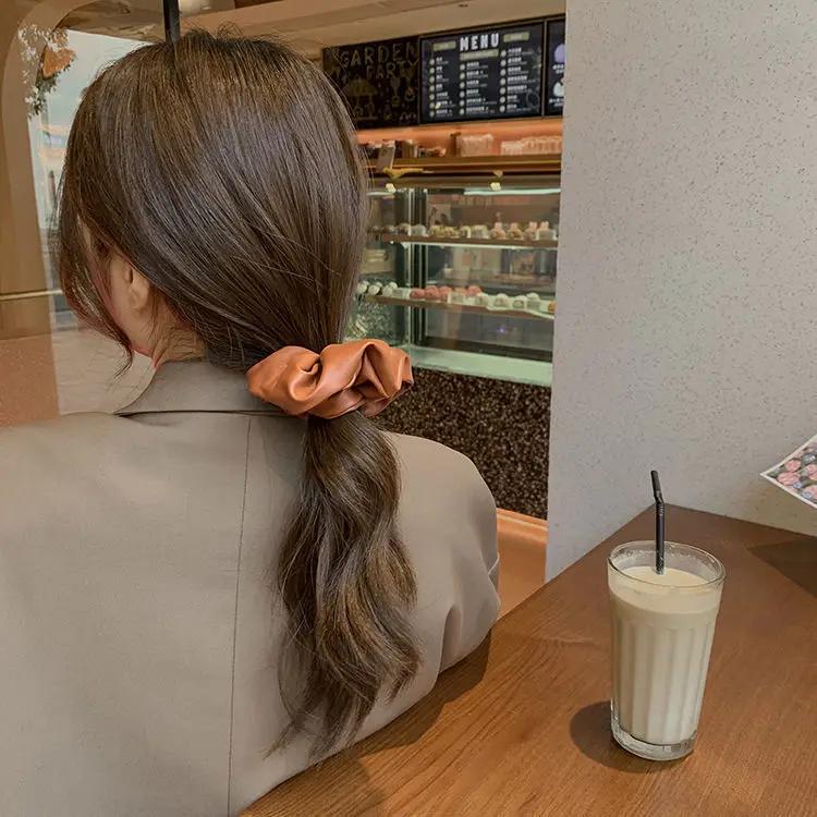 Solid Color PU Leather Scrunchies Elastic Hair Bands Ties Women Ponytail Holder Headbands Fashion Hair Accessories For Girl