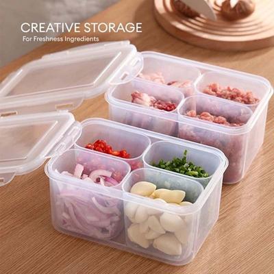 Airtight Lid Food Storage Container 4 Compartment Fridge Organizer Meat Fruit Veggie Meat Fruit Veggie Keeper Side Dish Plastic