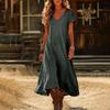 Fashion Women's Color V-neck Long Dress Loose