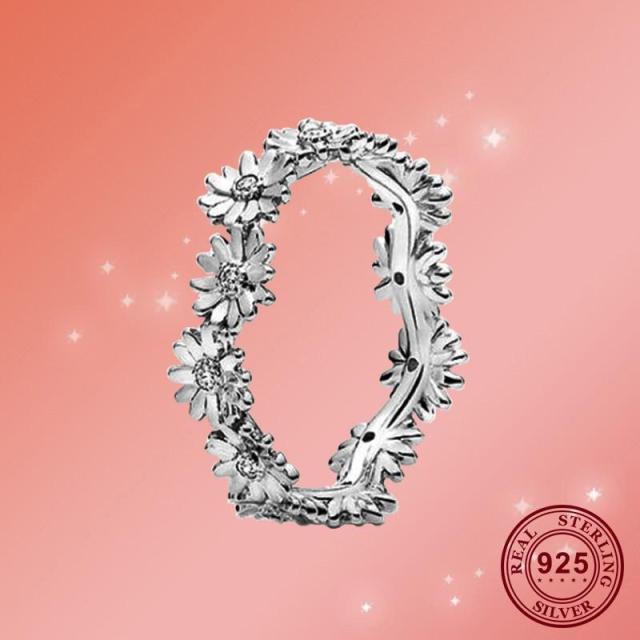 925 Sterling Silver Chrysanthemum Flower Pan Rings Overlay Women Jewelry Rings Couple Wedding Ring Sparkling Cz Gift