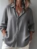 Women's Oversized White Linen Button-Down Shirt - Relaxed Long Rolled Sleeve Casual Summer Beach Vacation Blouse