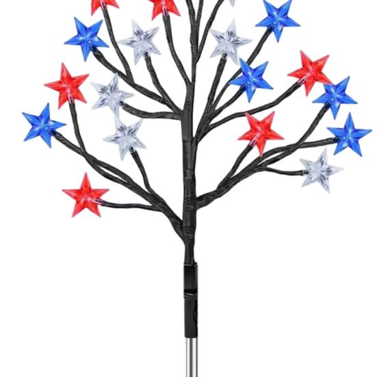 Outdoor Solar Lights 4th of July Decorations Lights 5 Star Trees with 8 Lighting Modes Waterproof Garden Lights for Independence Day